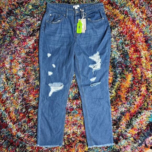 Forever21 Boyfriend Jeans NEW Distressed Stretch Denim Women 28 Light Wash - Picture 1 of 10